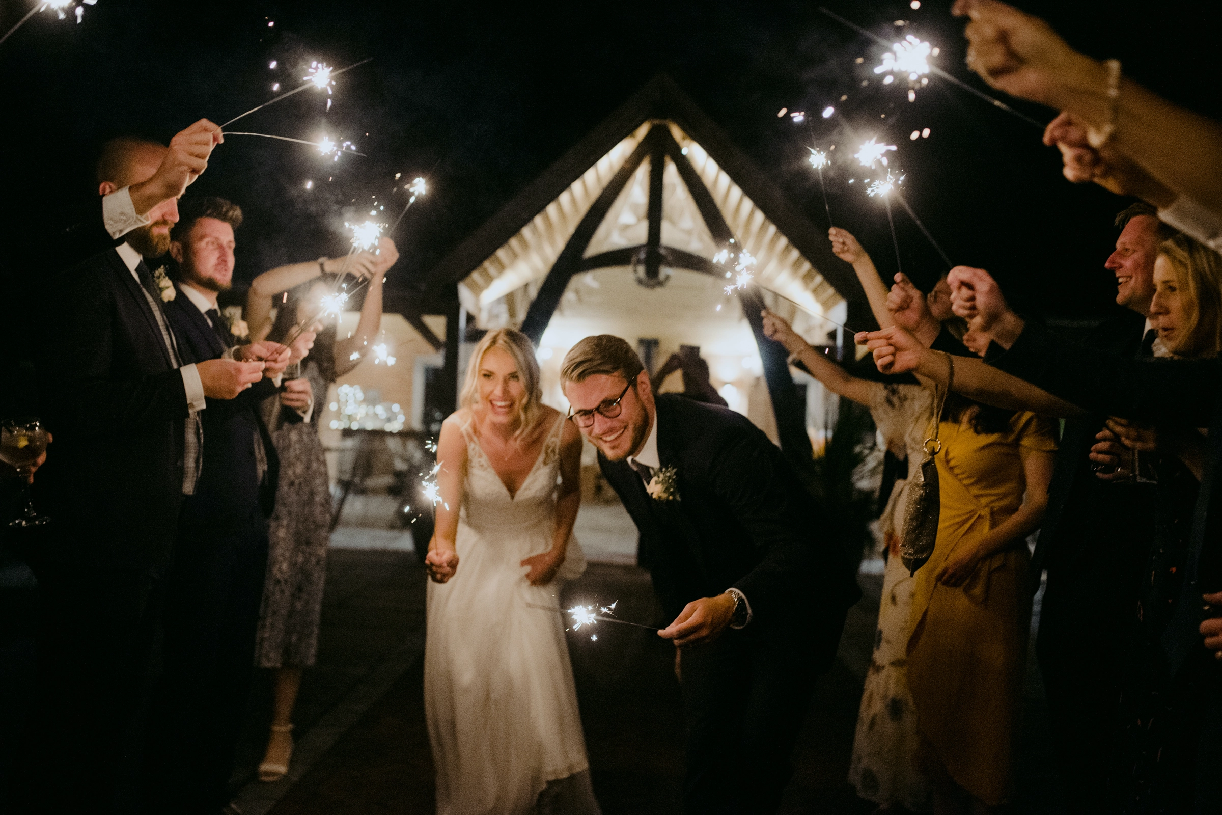 Leaving the party through a tunnel of sparklers